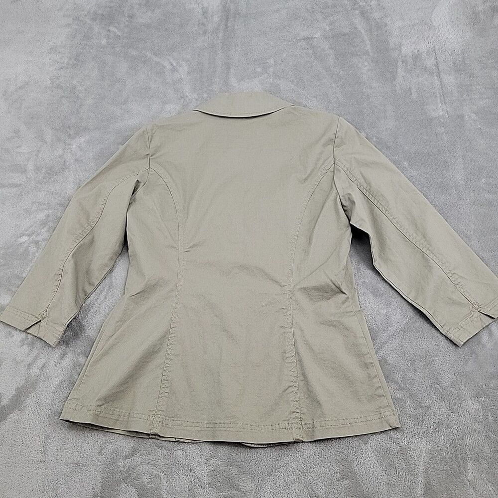 Denim & Company Stretch Twill 3/4‎ Sleeve Button Front Jacket Size 2 Tan Khaki - Picture 3 of 12